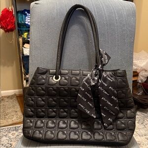 Black Quilted Heart Tote Bag Luv by Betsy Johnson Quilted Hearts Purse